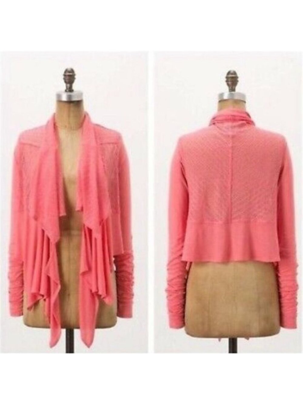 Anthropologie Vanessa Virginia Coral Pink Waterfall Modal Cardigan Open Front